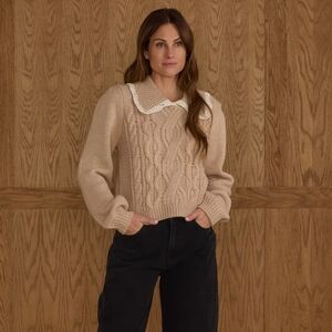 Rylee + Cru Beige Alice sweater Heathered Antique Cabled